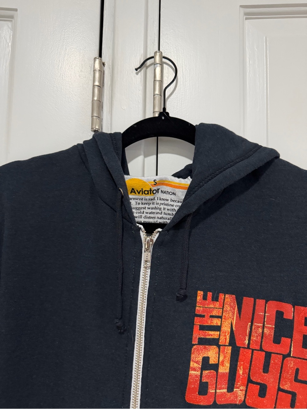 Aviator Nation Navy Zip Hoodie with the Nice Guys graphic